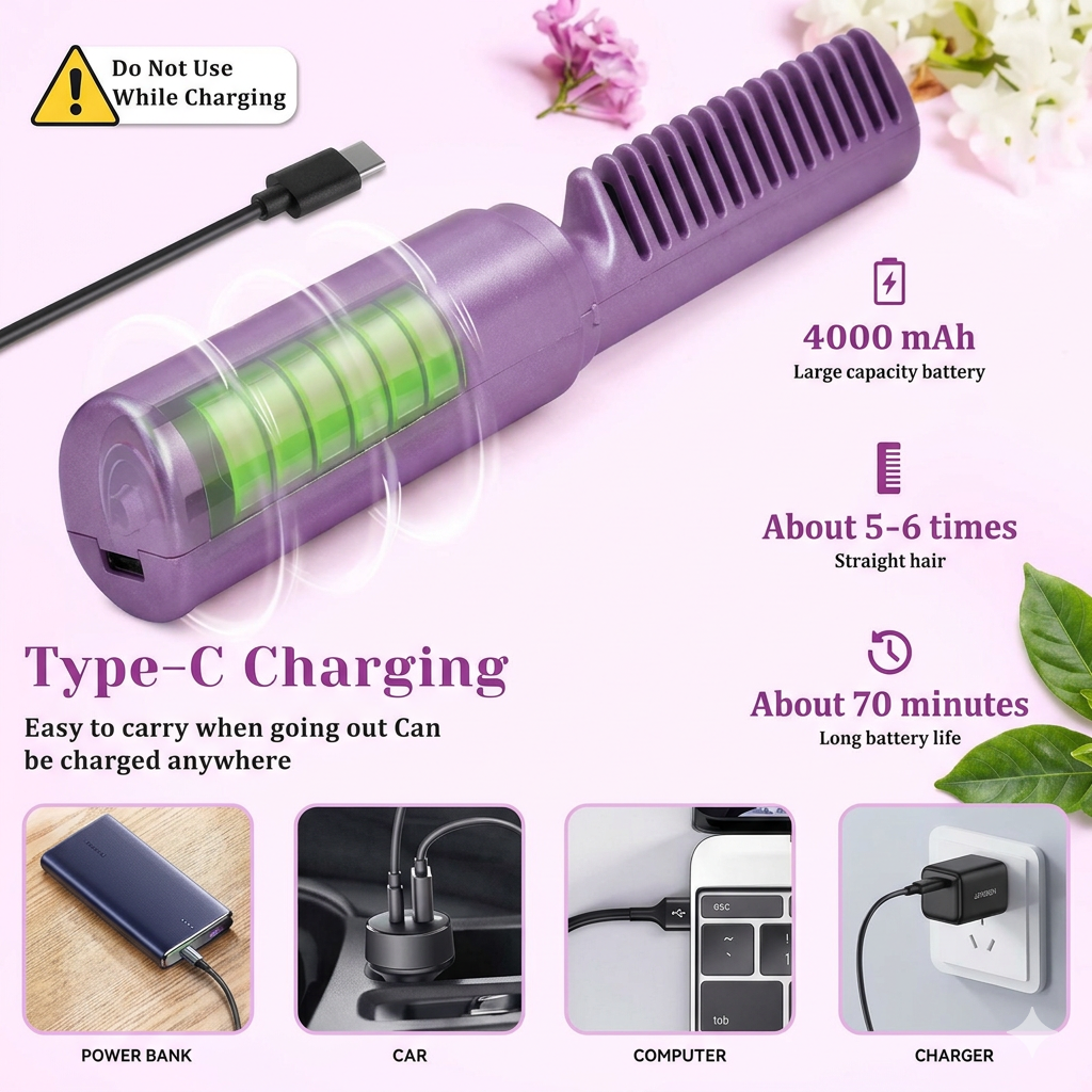 Elvron™ Instant Hair Straightener Brush – Smooth, Straight Hair at Home